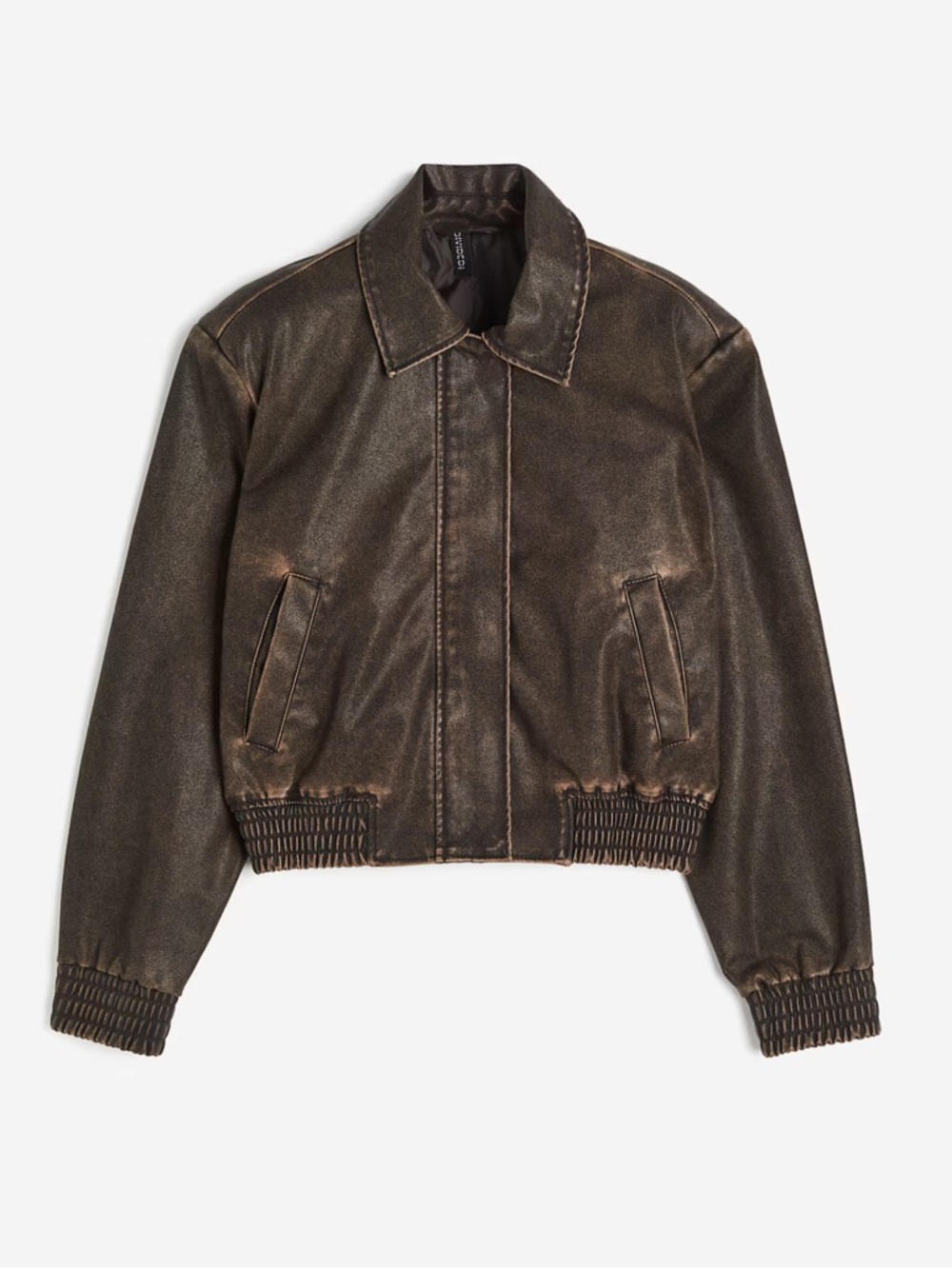 Distressed Brown Leather Bomber Jacket